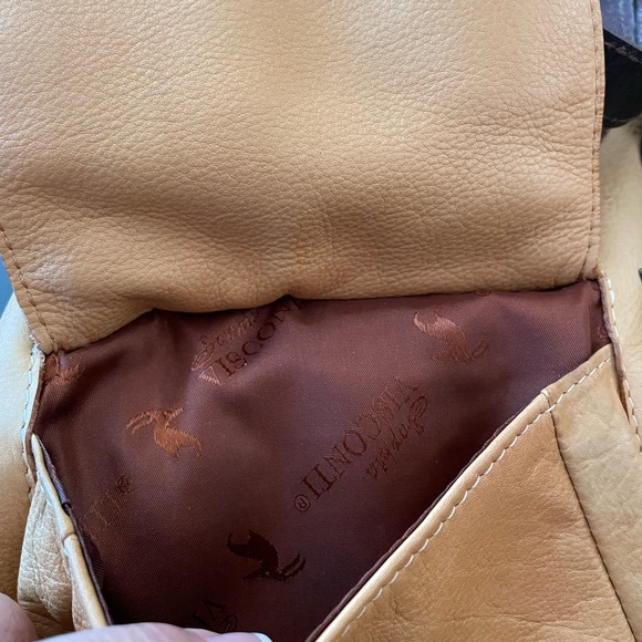 Genuine Soft Leather Sophia Visconti Handbag 13”Lx9”H. Camel and Brown - Picture 5 of 13